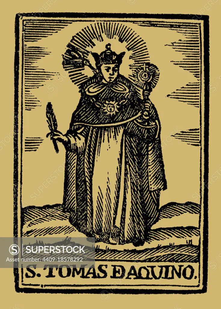 Santo Tomás de Aquino (1225-1274), fraile, teólogo y filósofo. Grabado  popular del siglo XIX. - SuperStock
