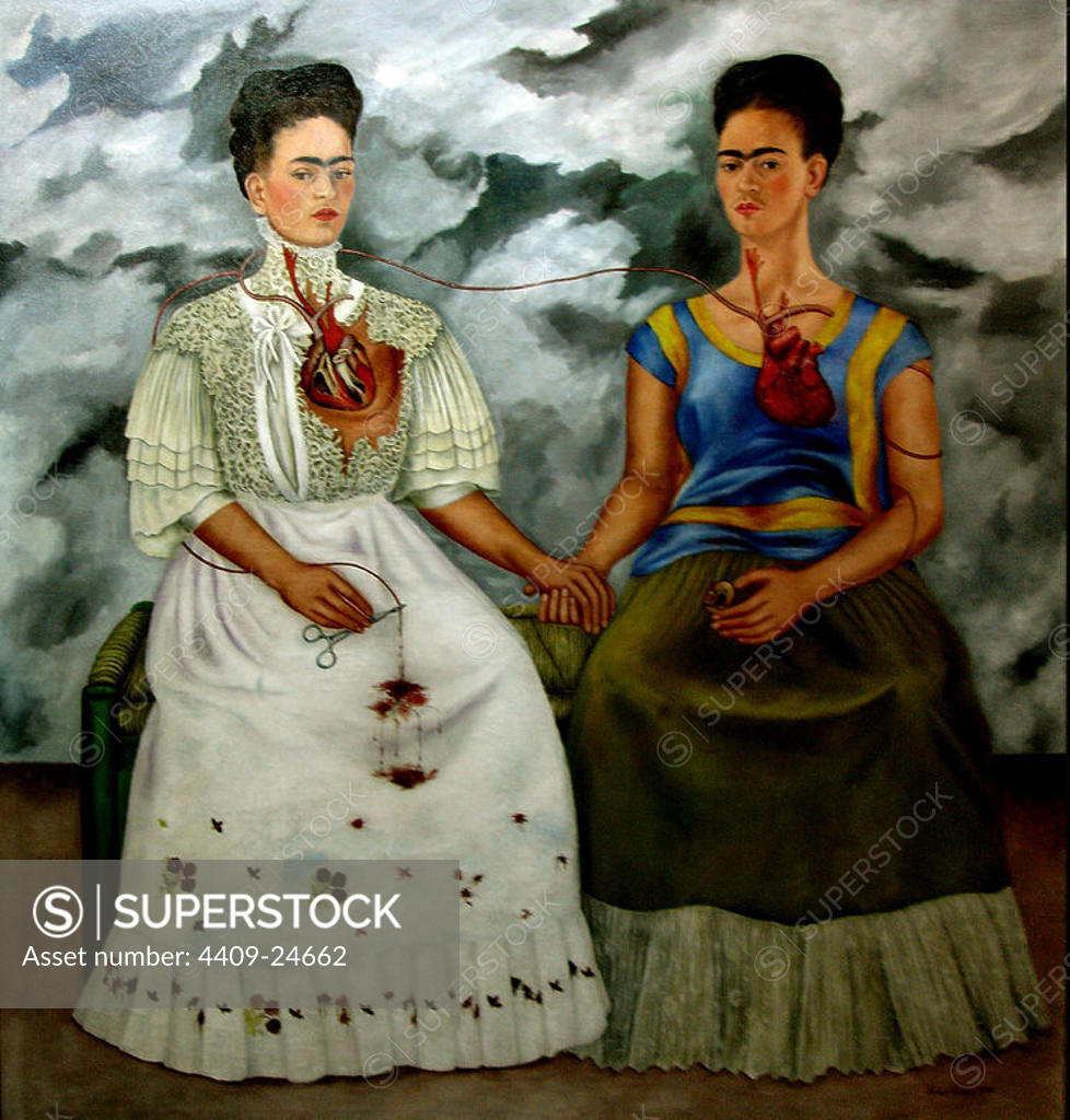 Stock Photo: 4409-24662 'The Two Fridas', 1939, Oil on canvas, 173 x 173 cm. Author: FRIDA KAHLO. Location: MUSEUM OF MODERN ART. MEXICO CITY. CIUDAD DE MEXICO.
