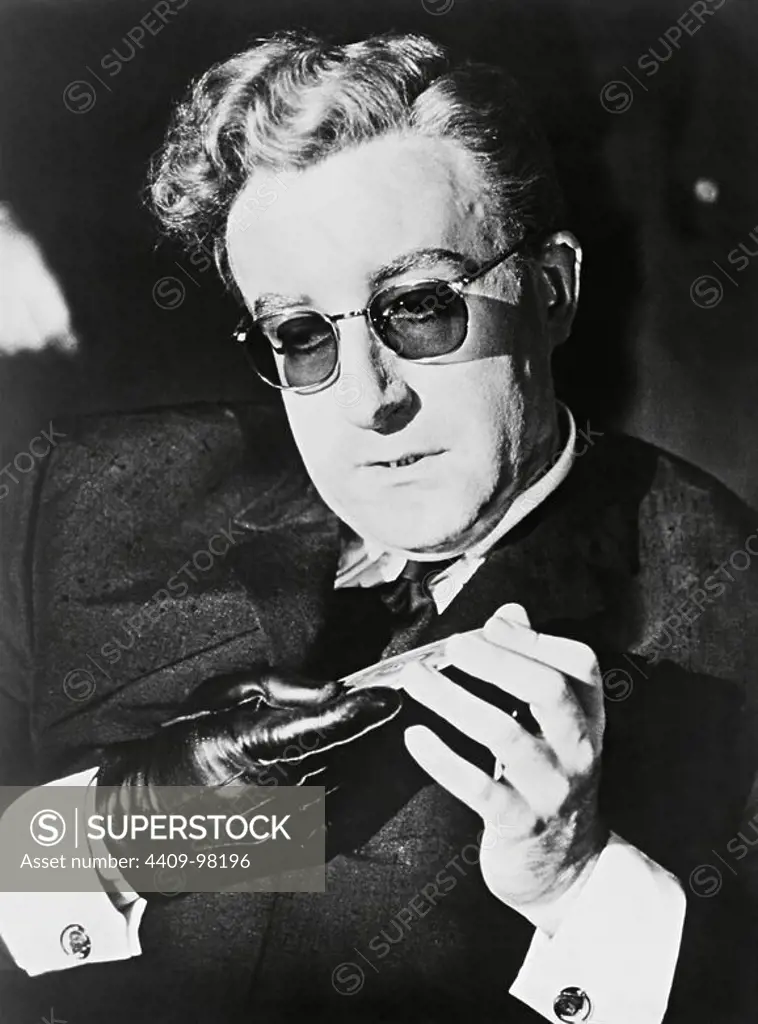PETER SELLERS in DR. STRANGELOVE OR: HOW I LEARNED TO STOP WORRYING AND LOVE THE BOMB (1964), directed by STANLEY KUBRICK.