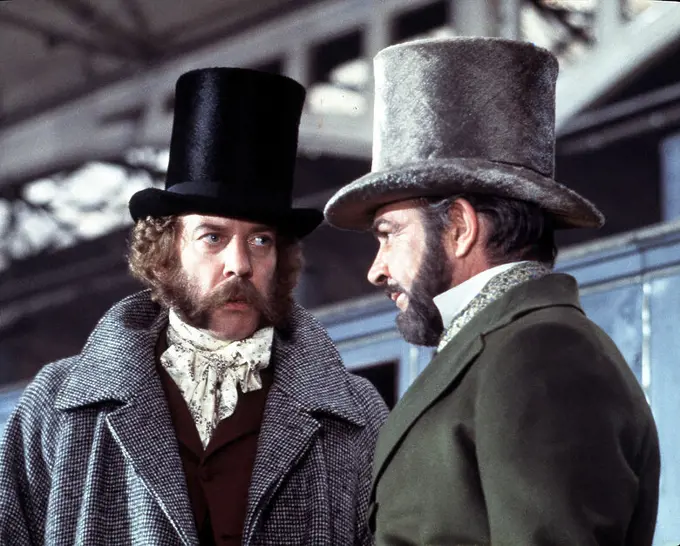 SEAN CONNERY and DONALD SUTHERLAND in THE GREAT TRAIN ROBBERY (1979) -Original title: THE FIRST GREAT TRAIN ROBBERY-, directed by MICHAEL CRICHTON.