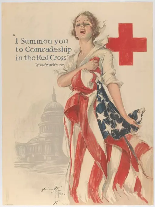 I Summon You to Comradeship in the Red Cross. Artist: Harrison Fisher (American, Brooklyn, New York 1877-1934 New York). Dimensions: sheet: 40 1/16 x 29 15/16 in. (101.8 x 76.1 cm). Date: 1918. Museum: Metropolitan Museum of Art, New York, USA.