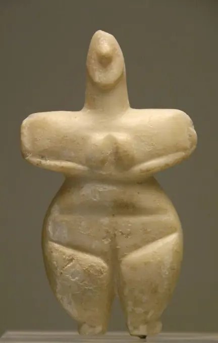 Prehistory. Neolithic. Marble female figure dated to the end of five millennium BC. Found in Aegina. National Archaeological Museum. Athens. Greece.