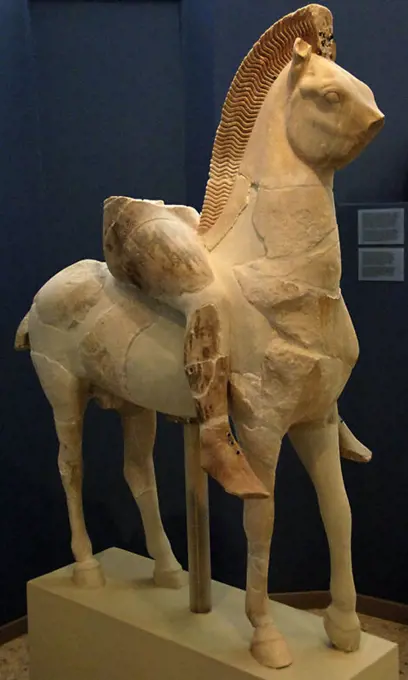 GREEK ART. VI B.C. GREECE. Persian rider in parian marble. Dated in 520 b.C. Acropolis Museum. Athens. Greece ..