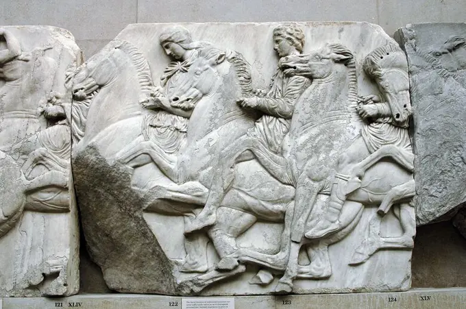 Greek Art. Parthenon. 5th century B.C. North frieze. XLIV-XLV. Riders. It comes from the Acropolis in Athens. British Museum. London. England. UK.
