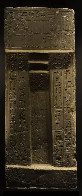 Egyptian Art. False-door of the Official Dedu-hekenu. From Sakkara. Limestone. 6th Dynasty, c.2290-2150 BC. Old Kingdom. Hieroglyph. Ny Carlsberg Glyptotek. Copenhagen. Denmark.