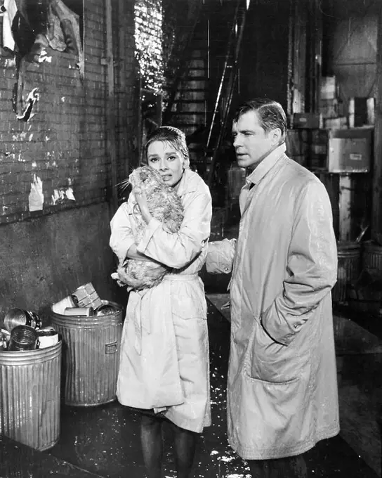 AUDREY HEPBURN and GEORGE PEPPARD in BREAKFAST AT TIFFANY'S (1961), directed by BLAKE EDWARDS.