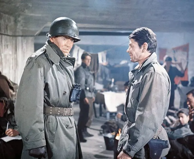 HENRY FONDA and CHARLES BRONSON in BATTLE OF THE BULGE (1965), directed by KEN ANNAKIN.