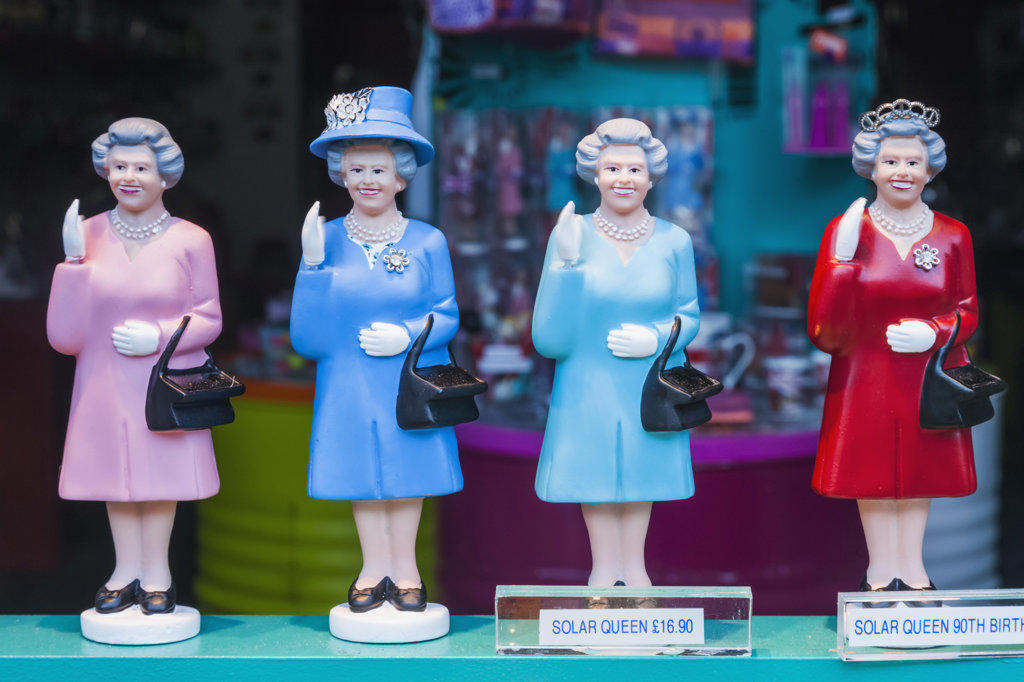 England, London, Nottinghill, Portobello Road, Souvenir Shop Display of Models of Queen Elizabeth II