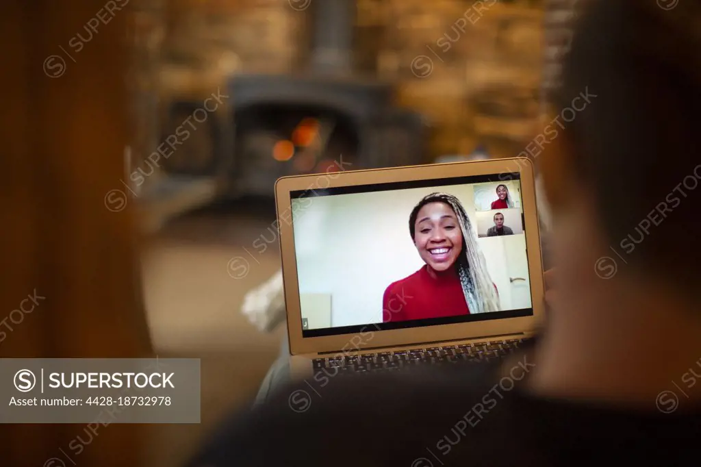 Business people video conferencing on laptop screen