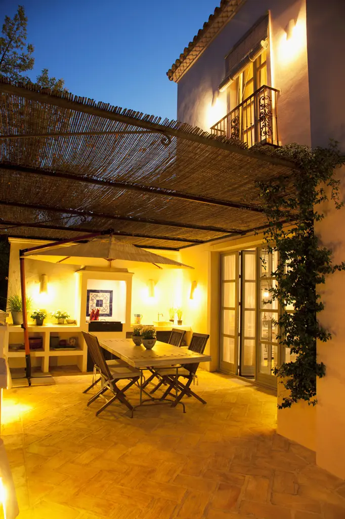 Spain, Illuminated patio of luxury villa