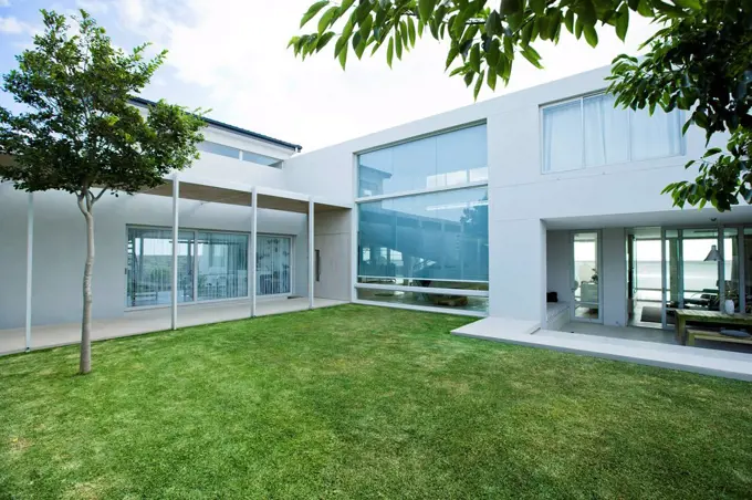 Lawn in front of modern house