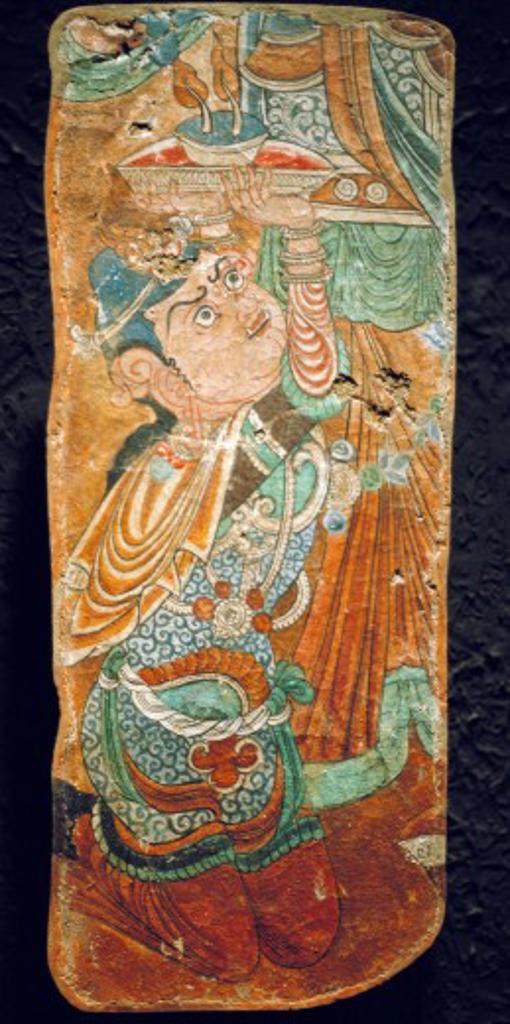 fine arts, China, Uyghur painting, demon with lamp, fresco, Bezeklik Monastary, 8th/9th century, Museum for Asian Art, Berlin,