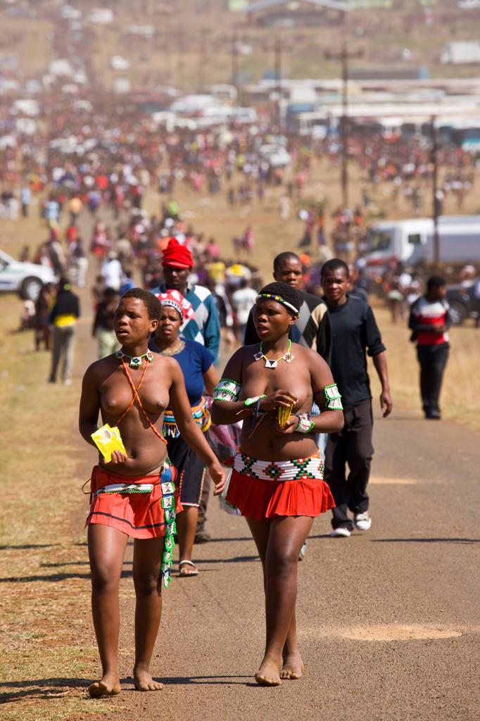 Zulu Girls In Traditional Dress Having Delivered Reeds To King Goodwill Zwelenthini Move Past 