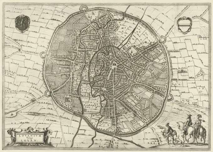 Map of Leuven Lovanivum Vulgo Loven (title on object), maps of cities, Leuven, Jan Luyken, Amsterdam, 1581 and/or 1682, paper, etching, h 345 mm × w 488 mm
