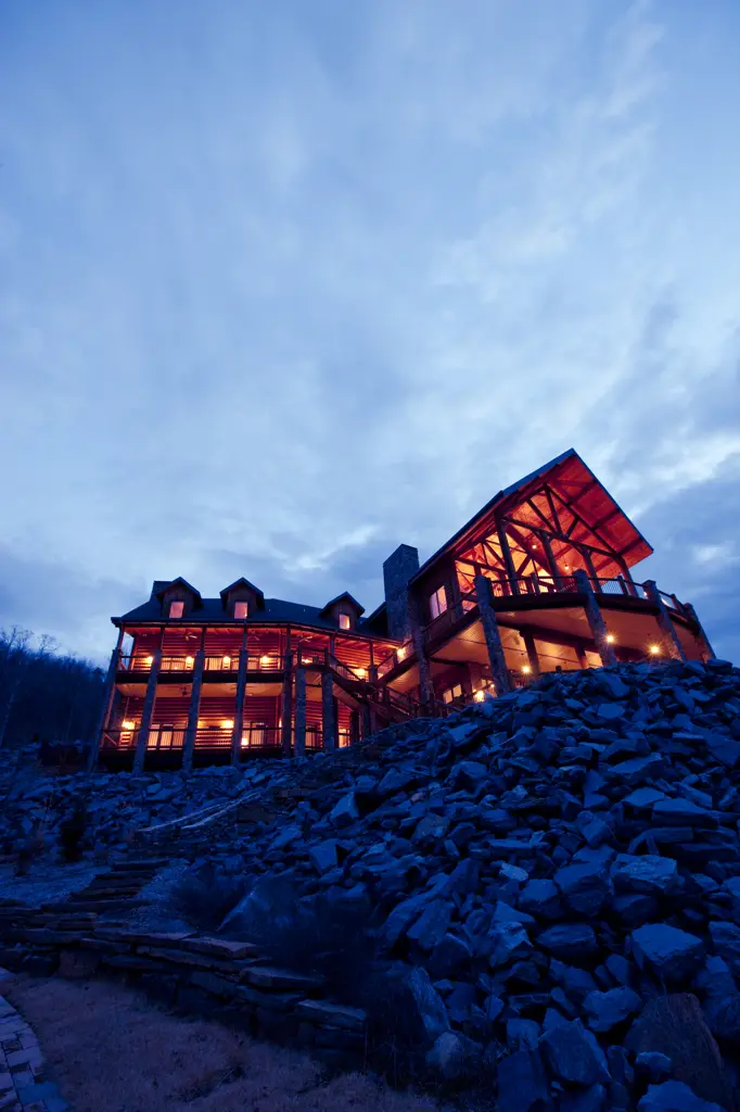 Large Wooden Hotel at Night