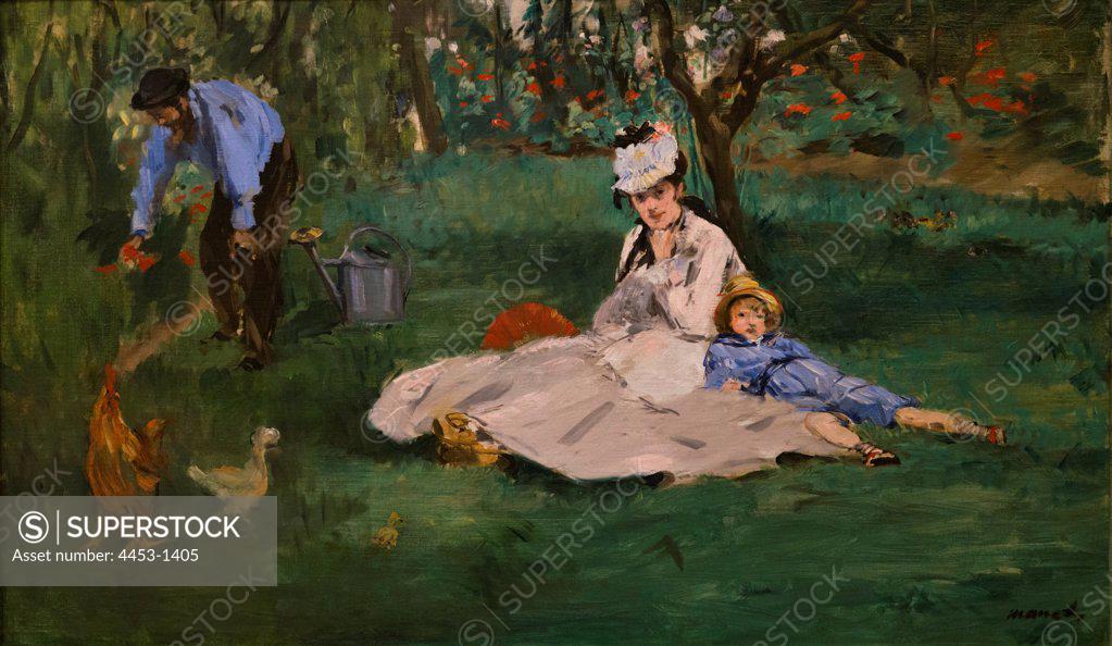 Stock Photo: 4453-1405 Edouard Manet; French; Paris 1832-1883 Paris; The Monet Family in Their Garden at Argenteuil; 1874; Oil on canvas.
