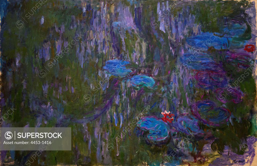 Stock Photo: 4453-1416 Claude Monet; French; Paris 1840-1926 Giverny; Water Lilies; Reflections of Weeping Willows; ca.1918; Oil on canvas.
