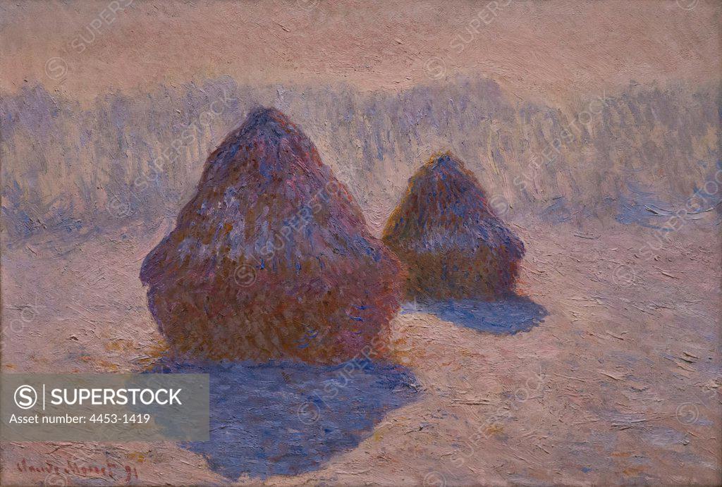 Stock Photo: 4453-1419 Claude Monet; French; Paris 1840-1926 Giverny; Haystacks (Effect of Snow and Sun); 1891; Oil on canvas.