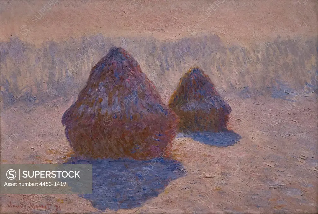 Claude Monet; French; Paris 1840-1926 Giverny; Haystacks (Effect of Snow and Sun); 1891; Oil on canvas.