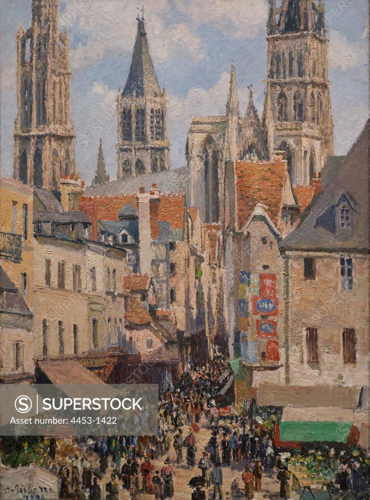 Stock Photo: 4453-1422 Camille Pissarro; French; 1830-1903; Rue de l'Epicerie; Rouen (Effect of Sunlight); 1898; Oil on canvas.