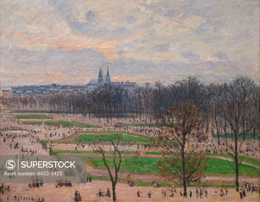 Stock Photo: 4453-1425 Camille Pissarro; French; 1830-1903; The Garden of the Tuileries on a Winter Afternoon; 1899; Oil on canvas.