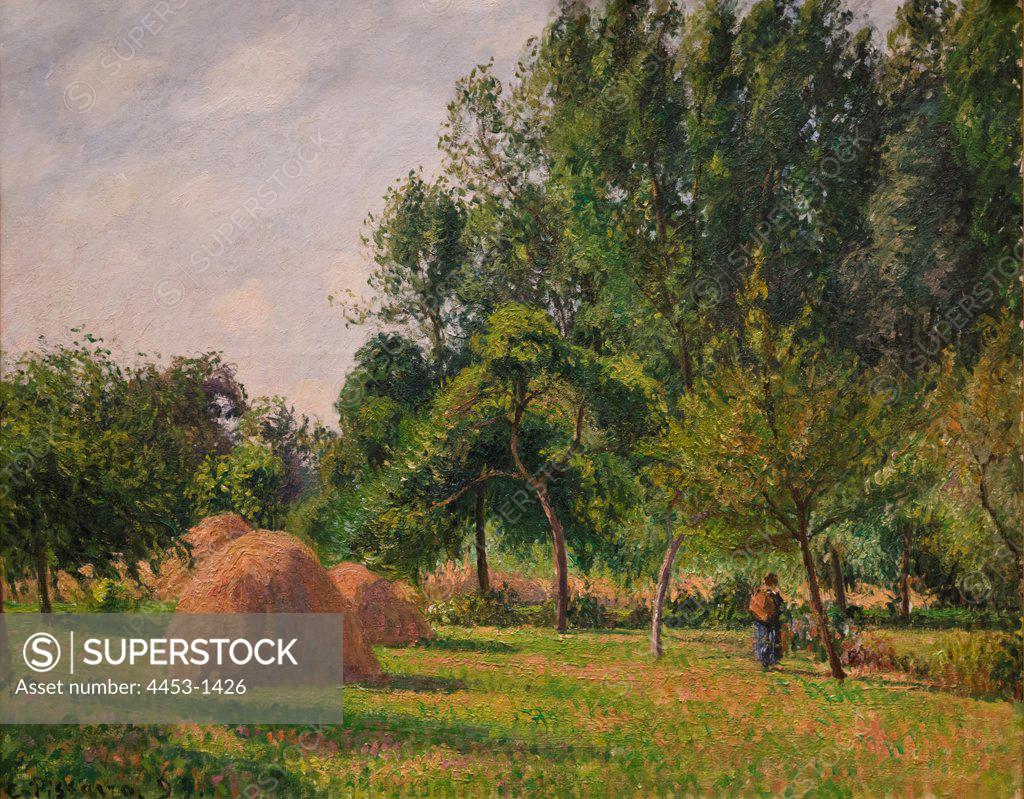 Stock Photo: 4453-1426 Camille Pissarro; French; 1830-1903; Haystacks; Morning; Eragny; 1899; Oil on canvas.