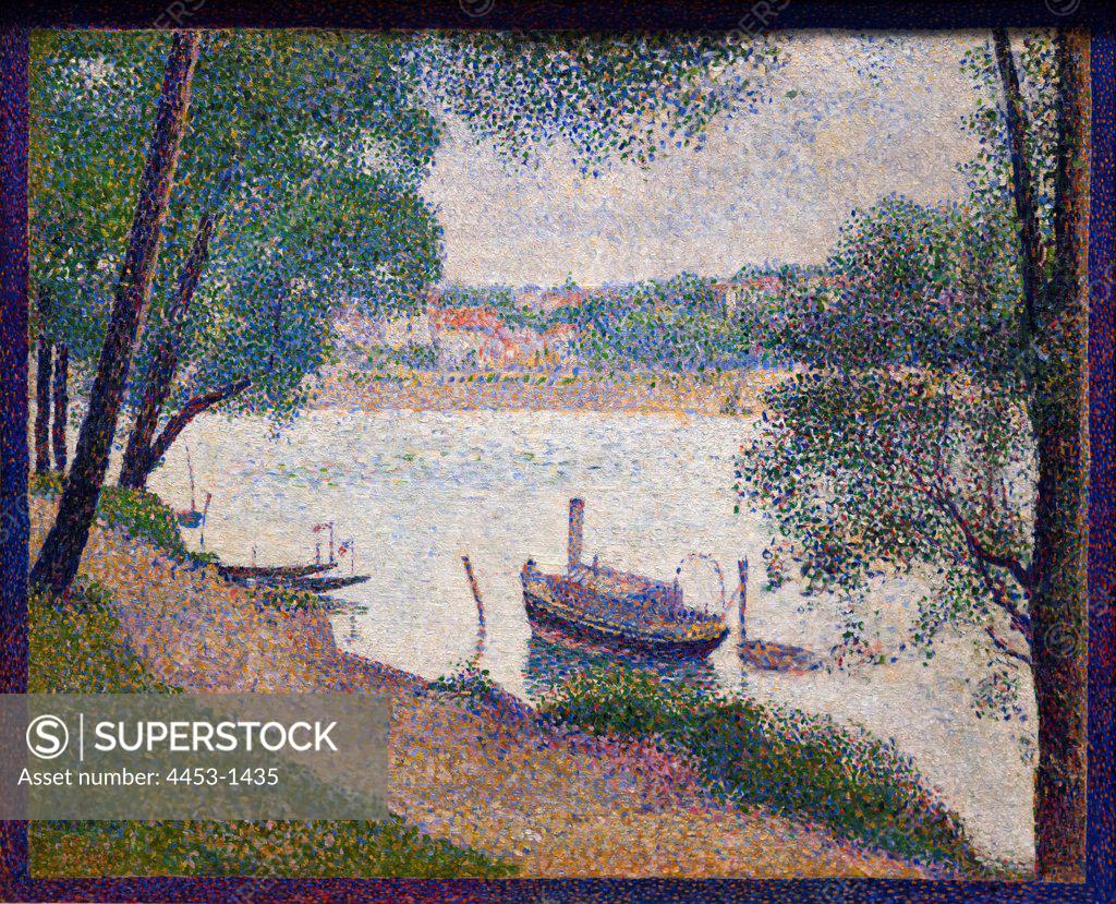 Stock Photo: 4453-1435 Georges Seurat; French; paris 1859-1891 paris; Gray Weather; Grande Jatte; ca. 1886-88; Oil on canvas.