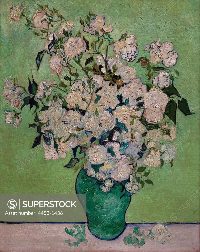 Stock Photo: 4453-1436 Vincent van Gogh; Dutch; Zundert 1853-1890 Auvers-sur-Oise; Roses; 1890; Oil on canvas.