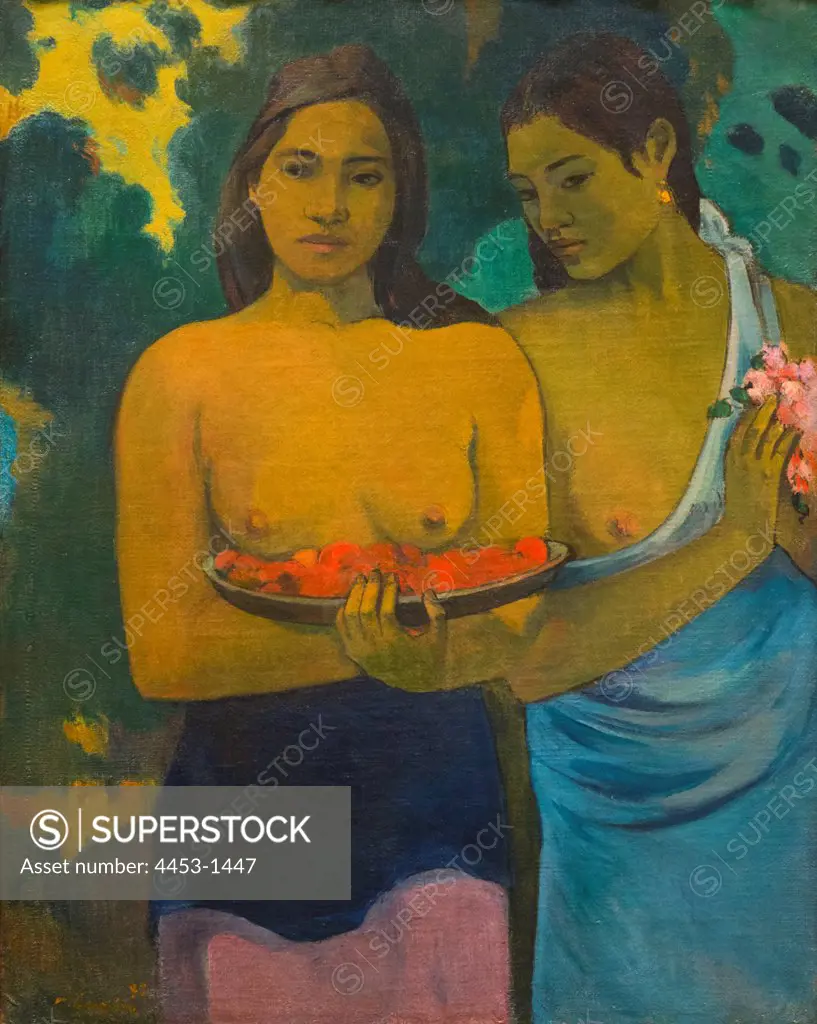 Paul Gauguin; French; Paris 1848-1903 Atuona; Hiva Oa; Marquesas Islands; Two Tahitian Women; 1899; Oil on canvas.