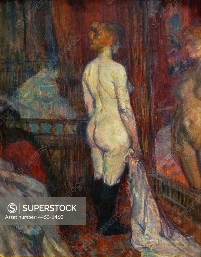 Stock Photo: 4453-1460 Henri de Toulouse-Lautrec; French; Albi 1864-1901 Saint-Andre-du-Bois; Woman before a Mirror; 1897; Oil on cardboard.