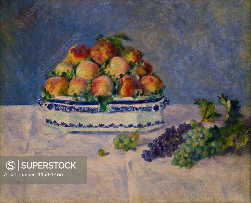 Stock Photo: 4453-1466 Auguste Renoir; French; 1841-1919; Still Life with Peaches and Grapes; 1881; Oil on canvas.