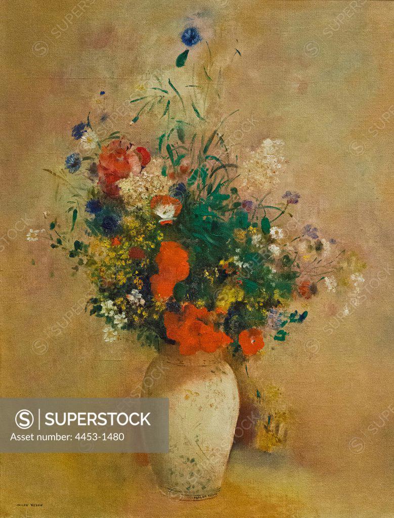 Stock Photo: 4453-1480 Odilon Redon; French 1840-1916; Vase of Flowers (Pink Background); ca. 1906; Oil on canvas.