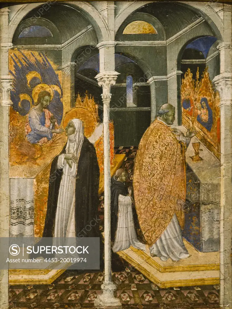 The Miraculous Communion of Saint Catherine of Siena by Giovanni di Paolo (Giovanni di Paolo di Grazia); Tempera and gold on wood; 15th century