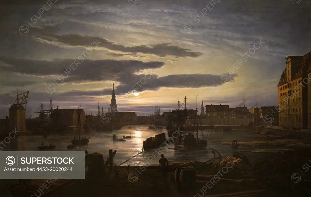 Copenhagen Harbor by Moonlight by Johan Christian Dahl (1788 - 1857); Oil on canvas; 1846