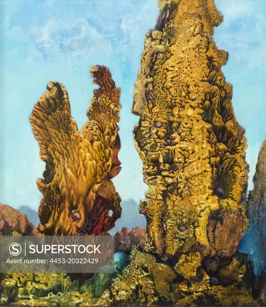 Cypresses. (Max Ernst; Bruhl 1891-1976 Paris; one 1939; Oil on wood)