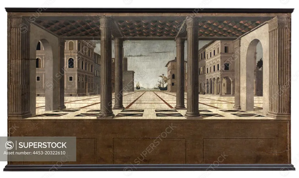Ideal City Attributed to Luciano Laurana or Francesco di Giorgio Martini tempera on panel Gemaldegalerie Berlin 1495. 