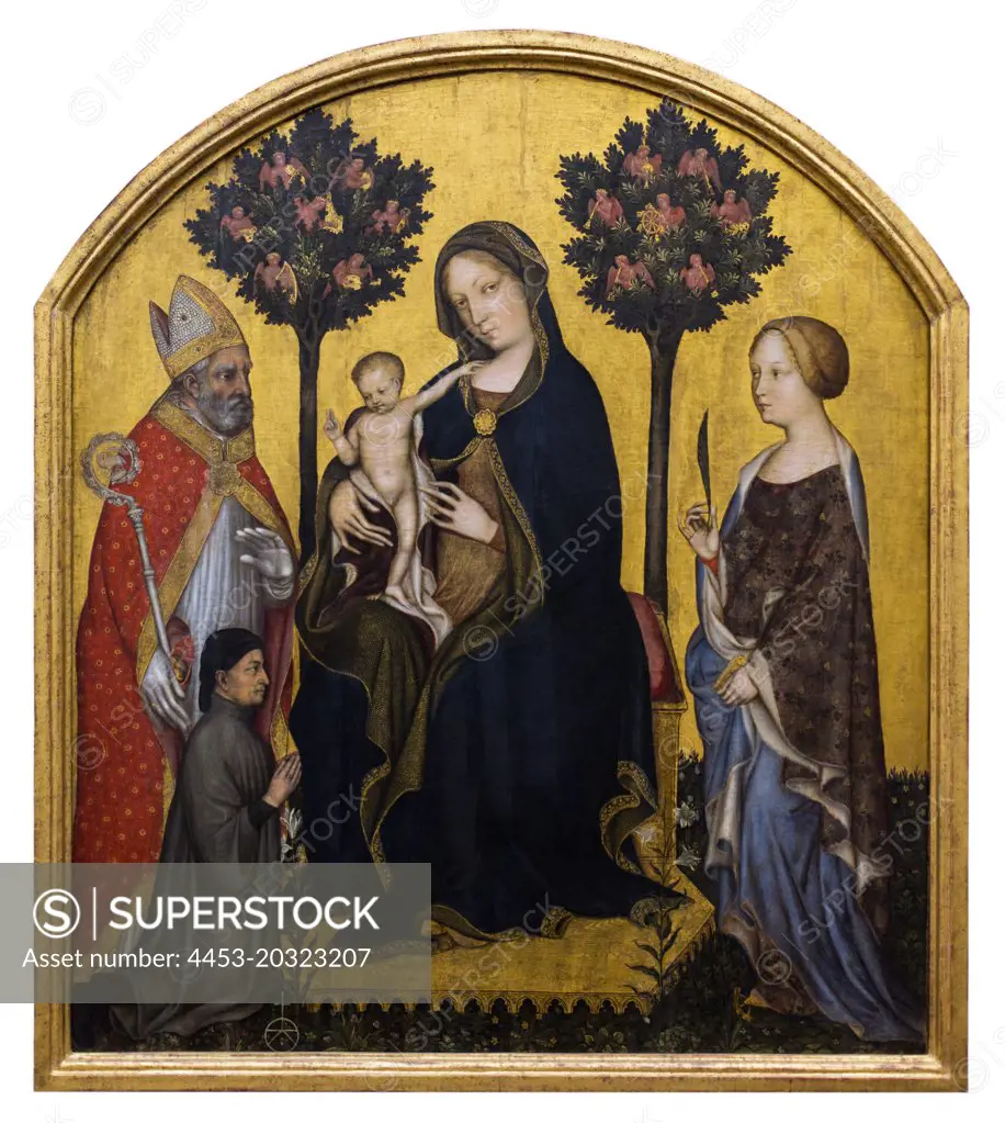 Enthroned Madonna and Child; St. Nicholas of Bari; St. Catherine of Alexandria and a donor. to 1395/1400 Gentile da Fabriano around 1370(?) Fabriano -1427 Rome