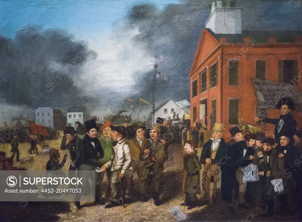 First State Election in Detroit; Michigan; 1837; about 1837 Oil on canvas Thomas Mickell Burnham; American; 1818-66