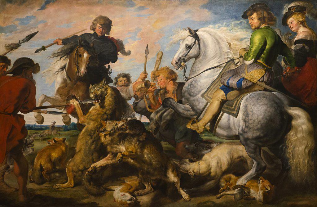 Wolf and Fox Hunt by Peter Paul Rubens and Workshop; Oil on canvas; circa 1616