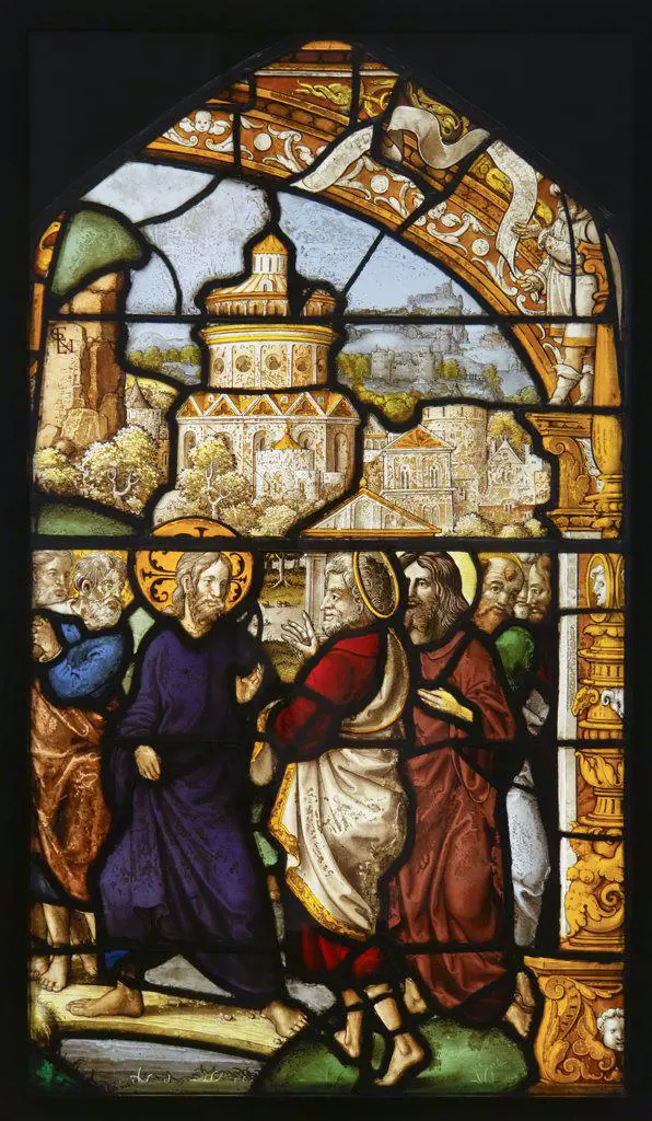 Christ crossing the brook at Cedron by Gerhard Remsich (1522 - 42); Germany; North Rhine - Westphalia; Steinfeld Abbey; stained glass; 1534
