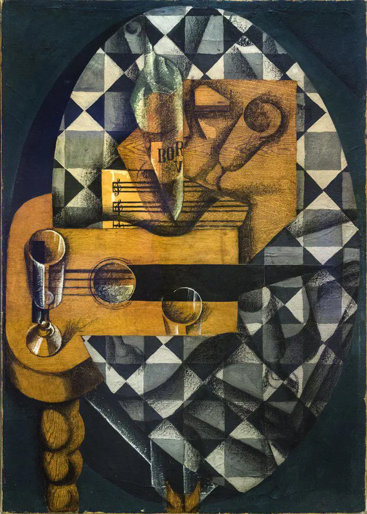 Guitar and Glasses 1914 Pasted papers; gouache; and crayon on canvas Juan Gris Spanish; 1887-1927