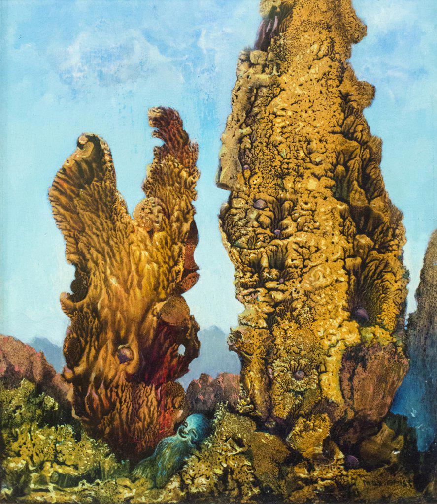Cypresses. (Max Ernst; Bruhl 1891-1976 Paris; one 1939; Oil on wood)