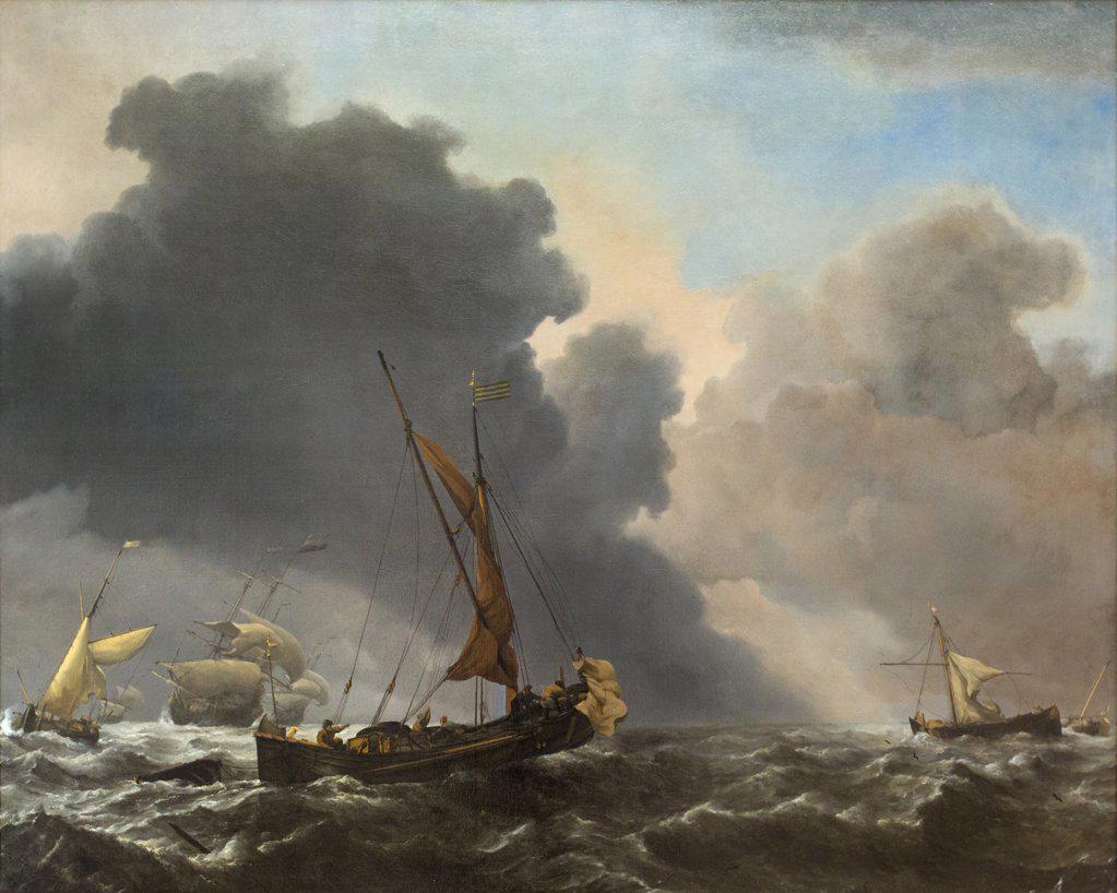 A Karg and other sailors when the wind Willem van de Velde the Younger; Dutch (1633-1707)
