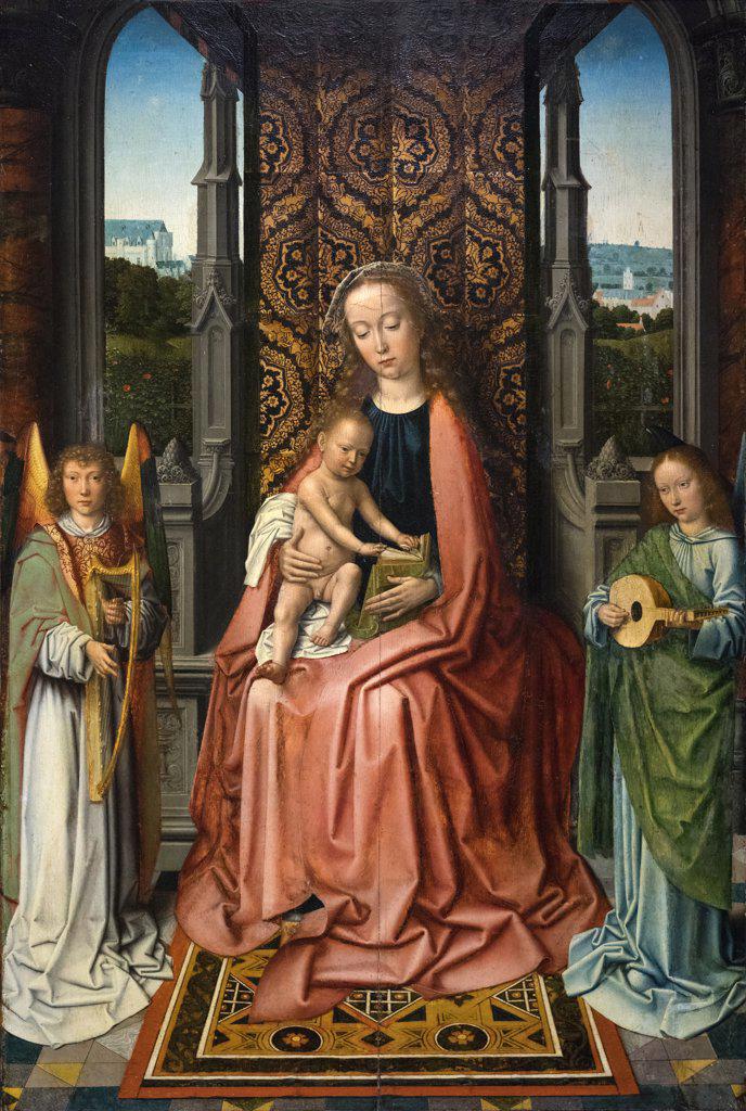 Enthroned Virgin and Child; with Angels c. 1490-95 Oil on panel by David Gerard