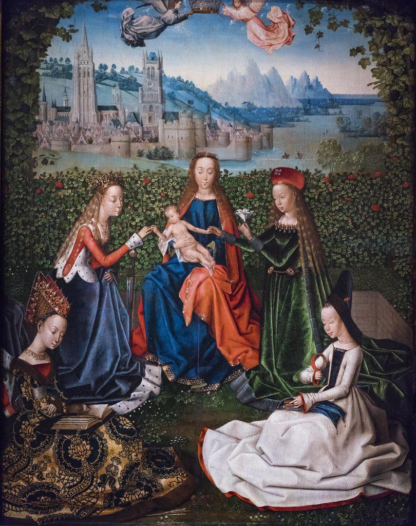 Virgin of the Rose Garden; about 1475-80; Oil on oak panel Master of the Saint Lucy Legend; Netherlandish; active about 1480-1510