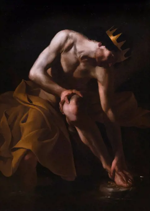 Bartolomeo Manfredi; Italian; Ostiano 1582-1622 Rome; Midas Washing at Source of the Pactolus; ca 1617-19; Oil on canvas.