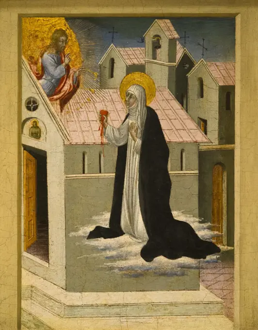 Saint Catherine of Siena Exchanging Her Heart with Christ by Giovanni di Paolo (Giovanni di Paolo di Grazia); Tempera and gold on wood; 15th century