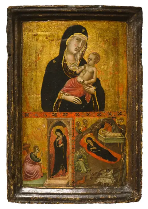 Madonna and Child with the Annunciation and the Nativity by Goodhart Ducciesque; Tempera on wood; Gold ground; Circa 1310 - 1315