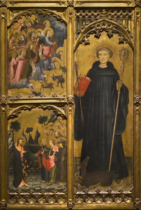 Saint Giles with Christ Trionephant over Satan and the Mission of the Apostles by Miguel Alcaniz (or Miquel Alcanyis); Tempera on wood; Gold ground; Circa 1408