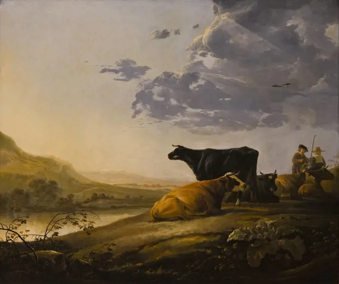 Young herdsmen with cows by Aelbert Cuyp (1620 - 1691); Oil on canvas; circa 1655 - 60